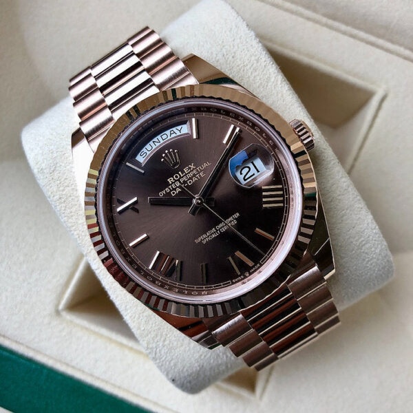 rlxchocolat2 DayDate Chocolate Rose Gold 40 mm