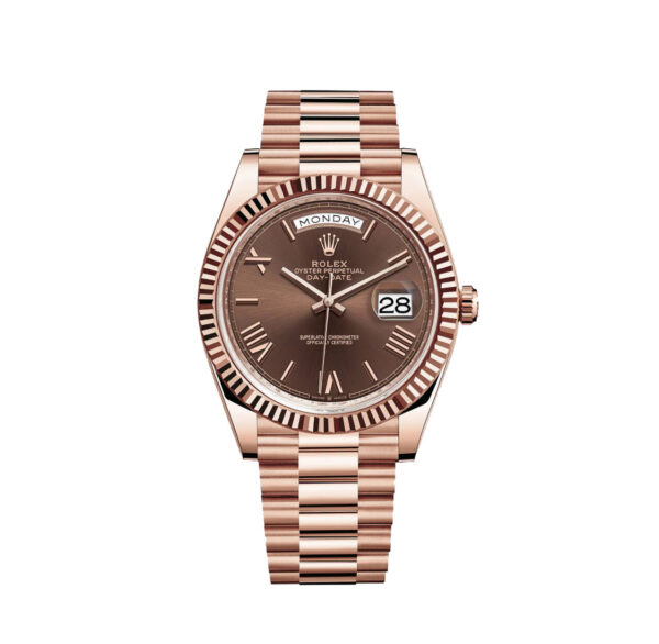 rlxchocolat3 DayDate Chocolate Rose Gold 40 mm